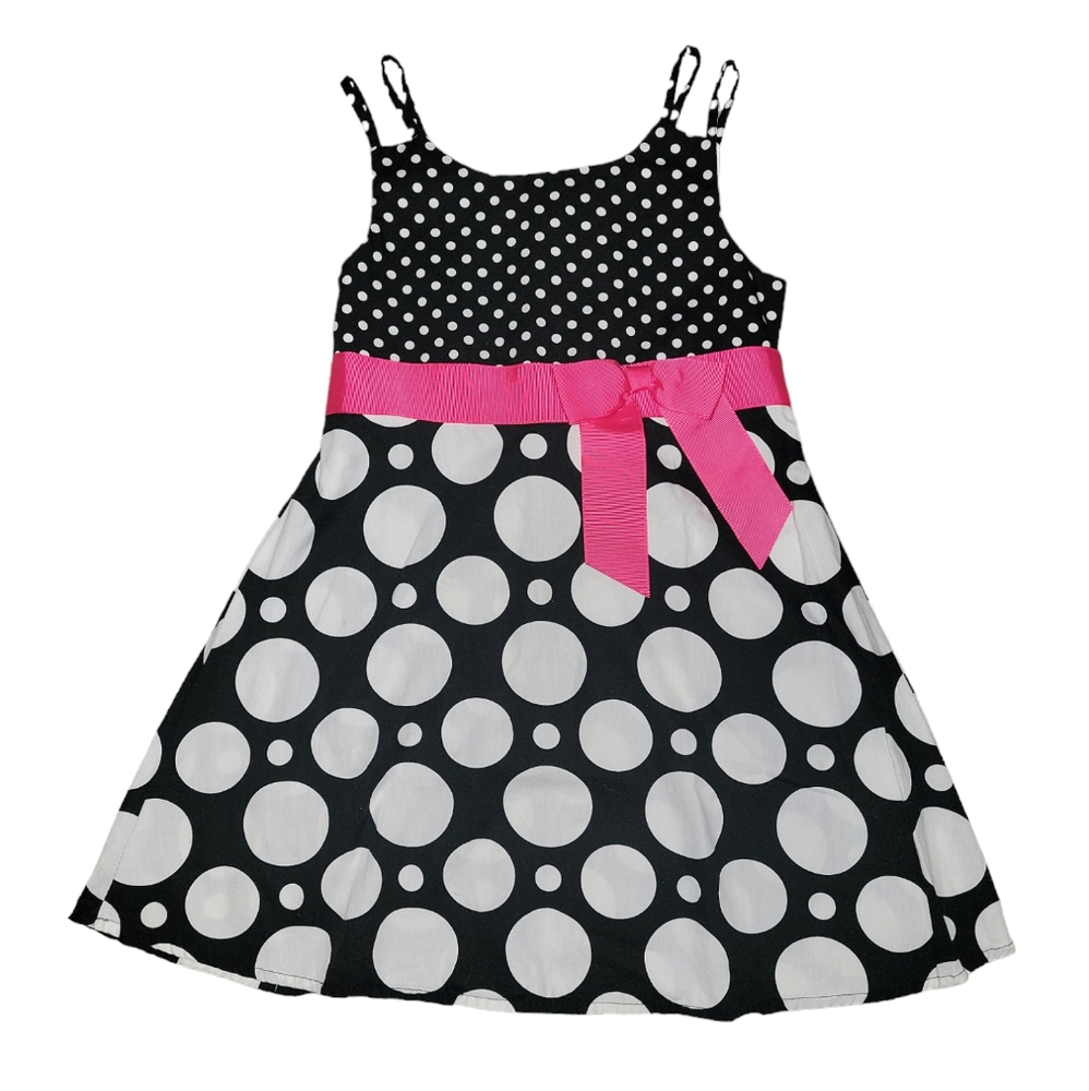 Ashley Ann Girls Summer Dress,  Black w/White Polka Dots, 5T